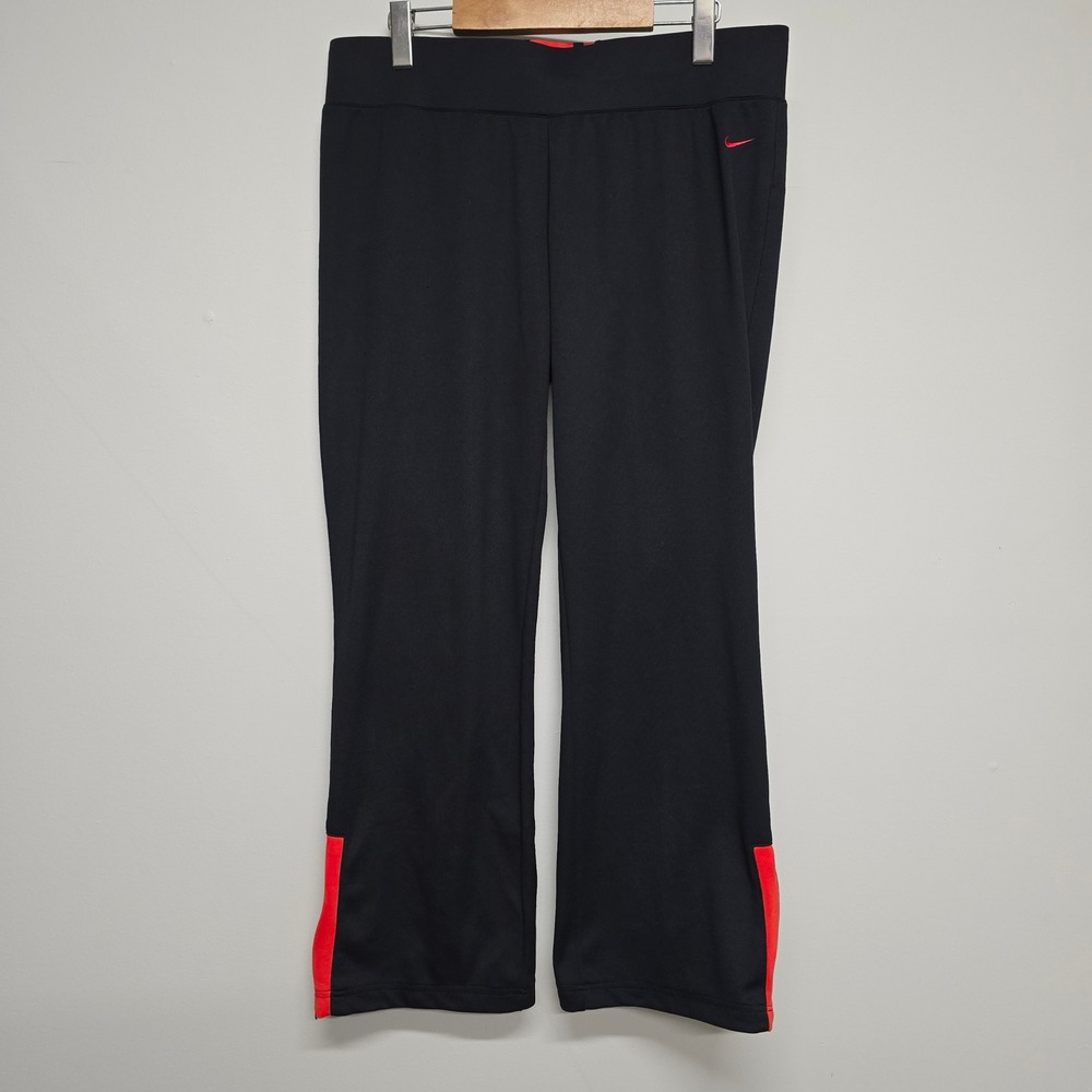 Nike Athletic Pants Womens Large Black Red Flare Leg Yoga Workout Sporty Active